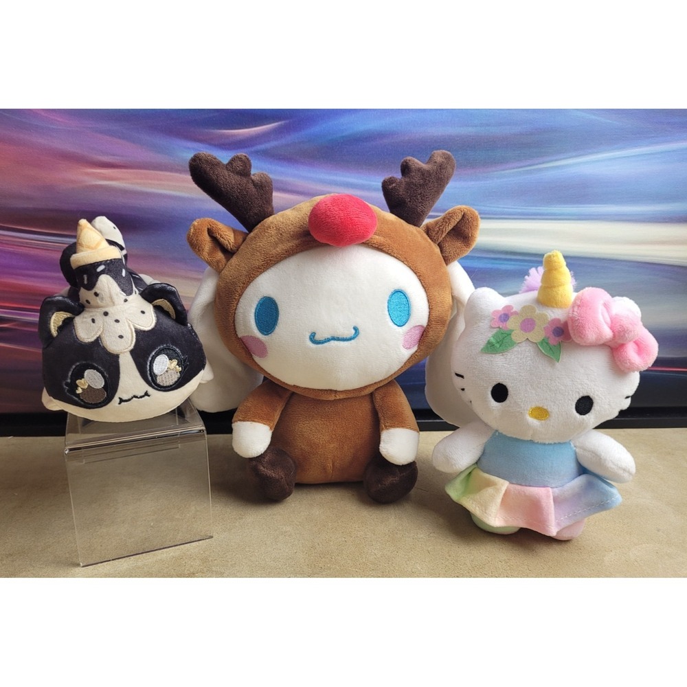 SANRIO & AMPHAU Plush Lot - Hello Kitty Unicorn, Cinnamoroll, Cookies & Cream